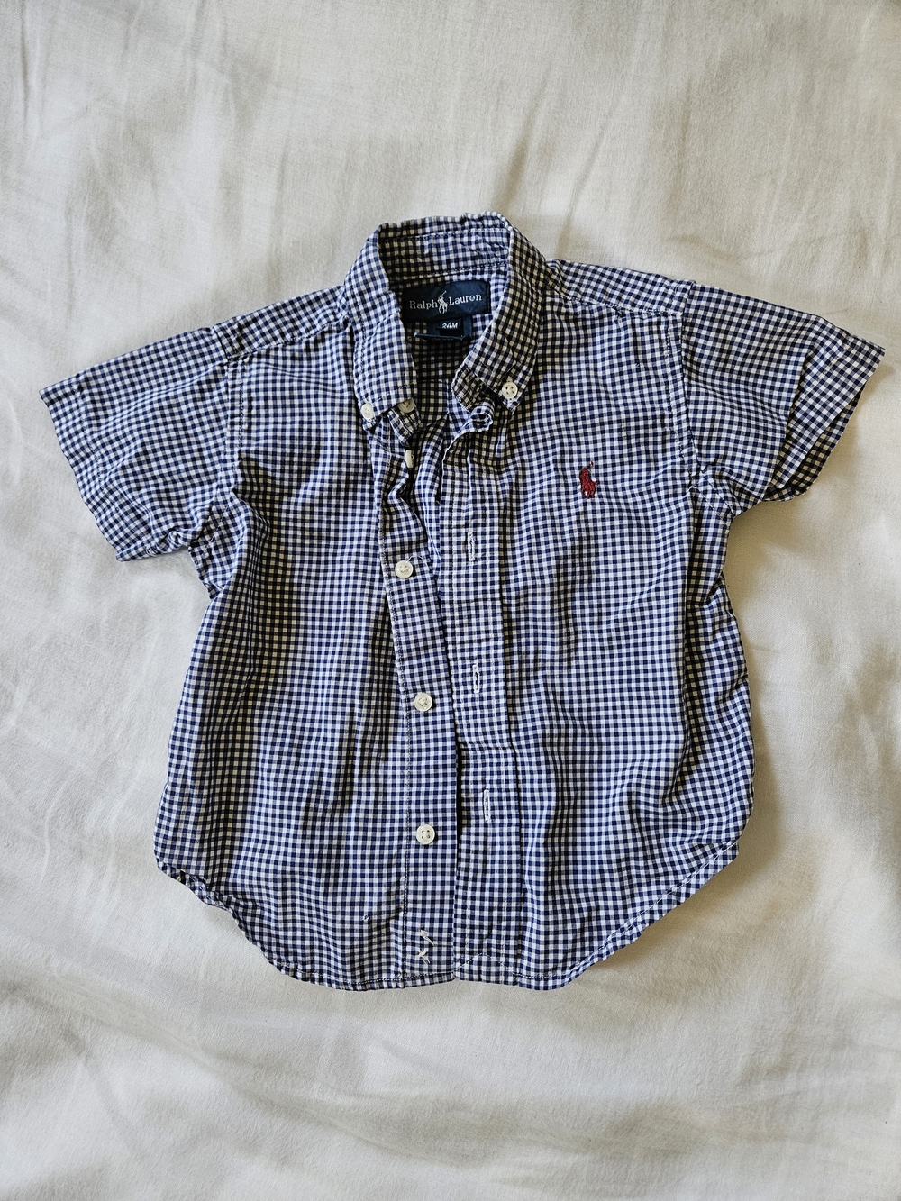 Ralph Lauren 24 Month Navy and White Gingham Short-Sleeve Button-Down Shirt